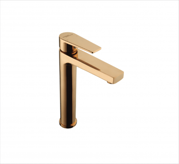 SINGLE LEVER BASIN MIXER TAP TALL WO POPUP WASTE IN ROSE GOLD